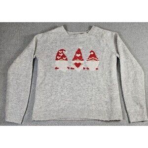 Nordic Gnome Knit Sweater Women Sz.M Cozy Scandinavian Cottage Winter Pullover